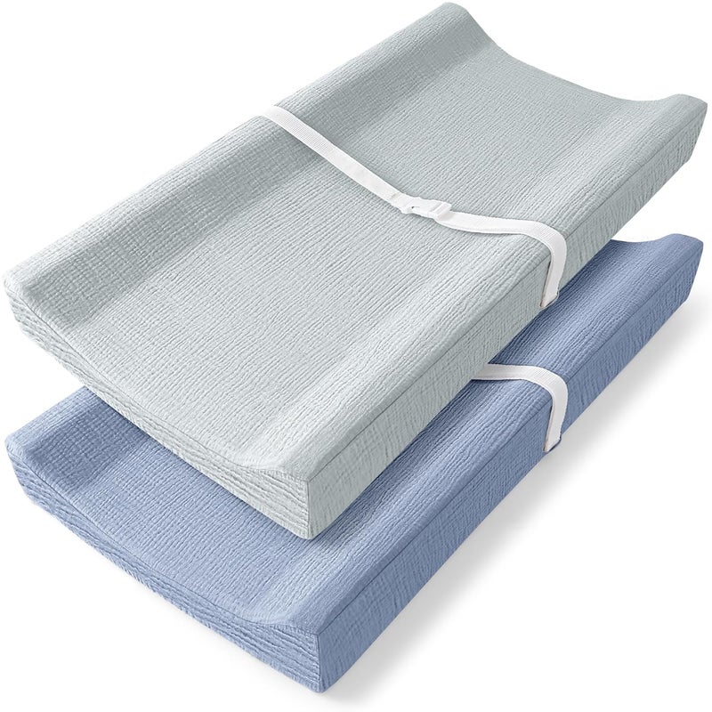 Bearmoss Changing Pad Cover, 2 Pack Muslin [100% Cotton] Diaper Changing Table Covers, 32'' x 16'' Soft Breathable Changing Pad Sheets for Unisex Baby Girls and Boys with Strap Holes (Mint Gum) - Image 1